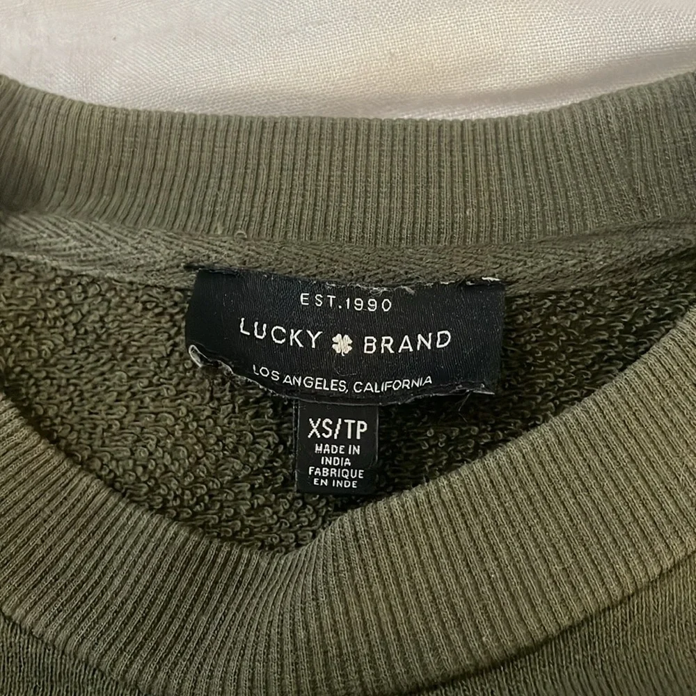 Lucky Brand Olive and Black Embroidered Sweatshirt sz XS